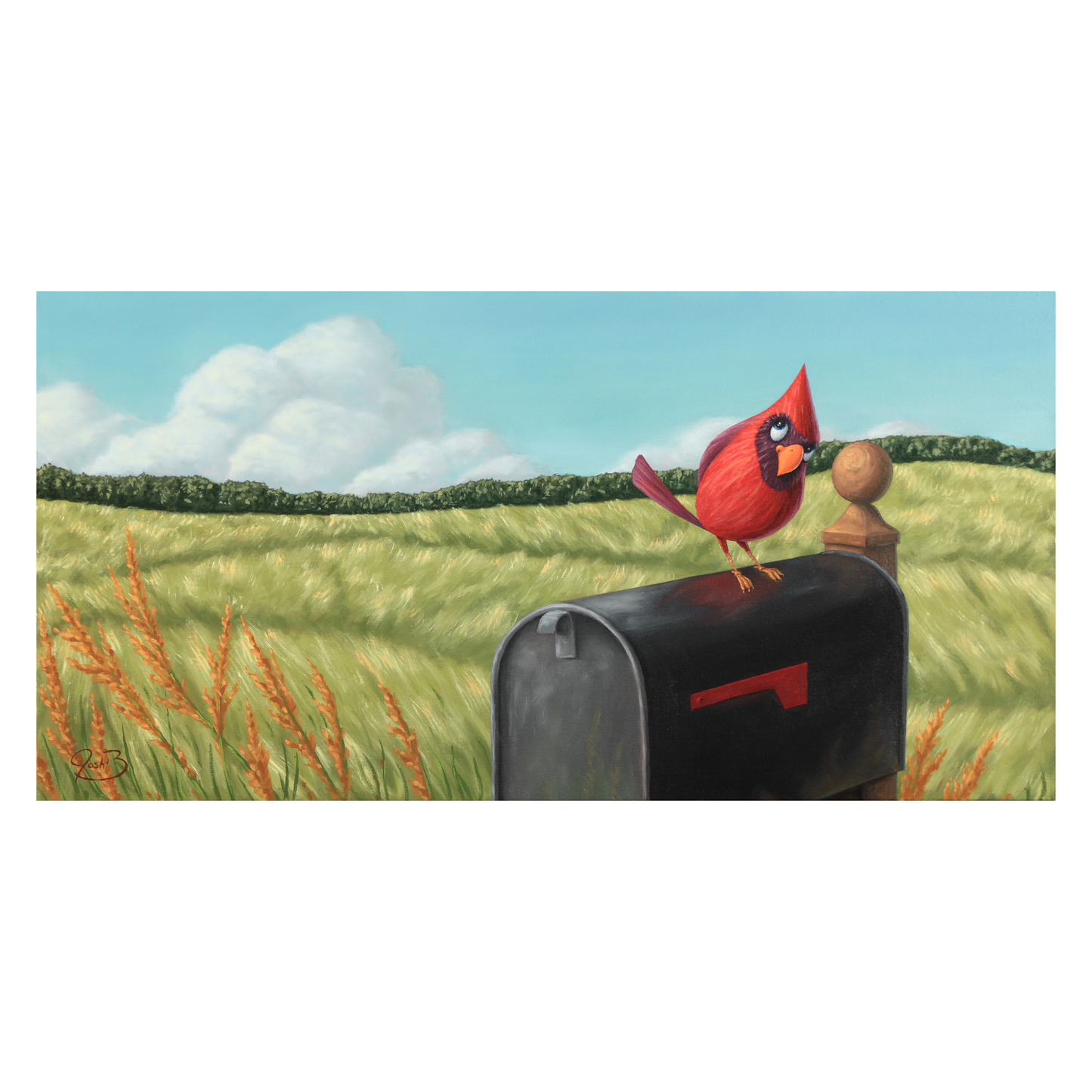 Cardinal on a Mailbox - Original Painting