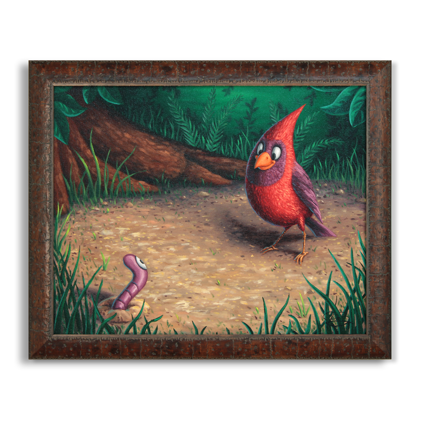 Cardinal and a Worm - Original Painting