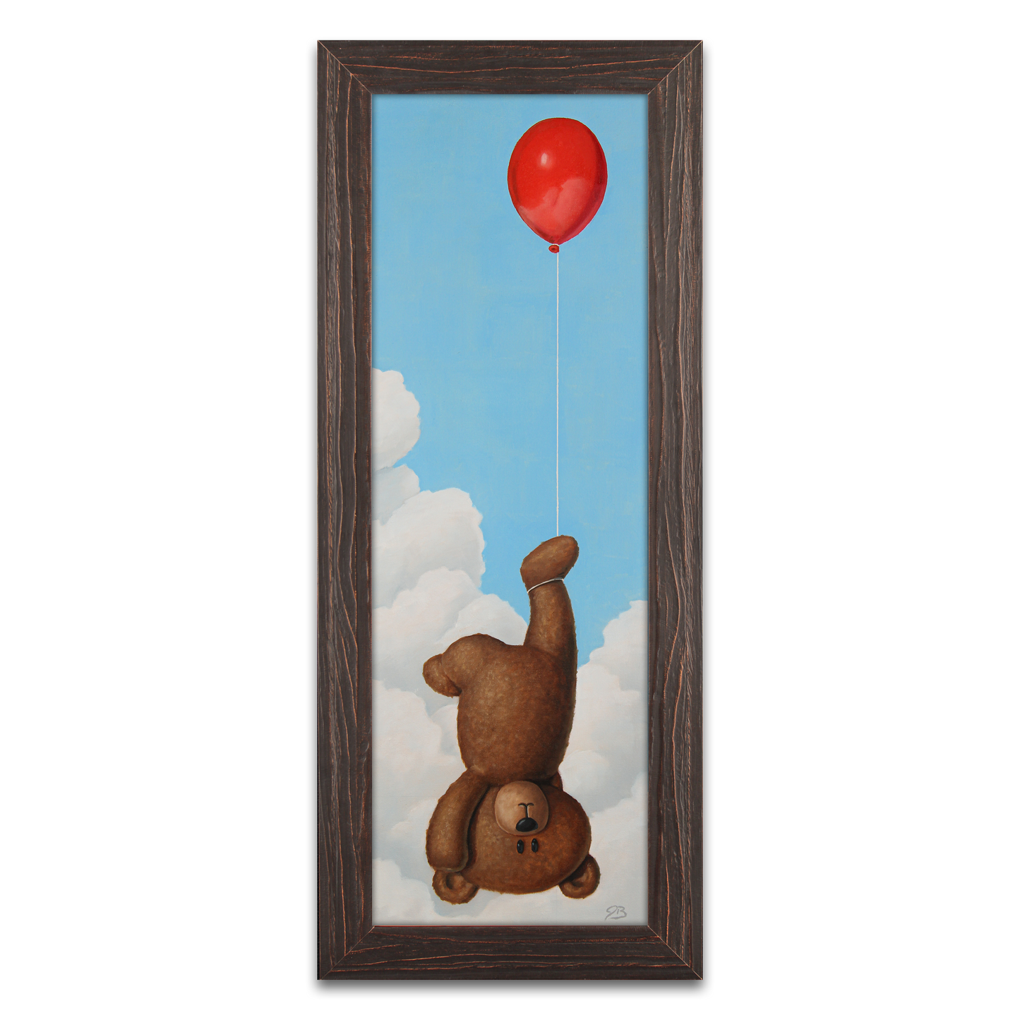 Teddy Bear with a Balloon (Carried by balloon) - Original Painting
