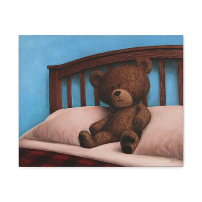 Teddy Bear on a Bed - Canvas print