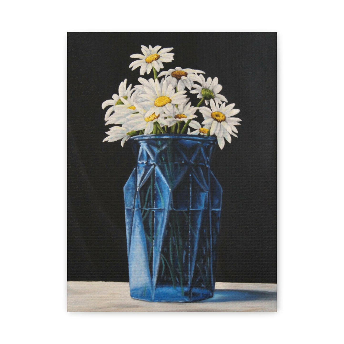 Daisies in a Blue Vase - Canvas print