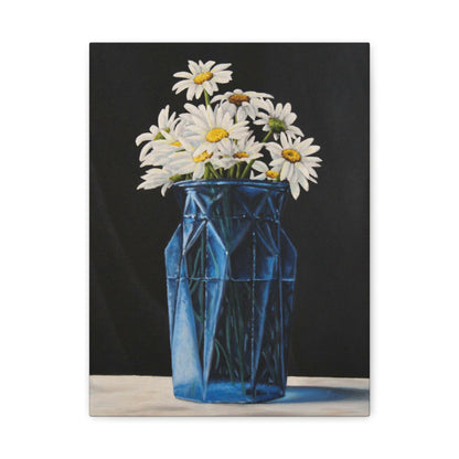 Daisies in a Blue Vase - Canvas print