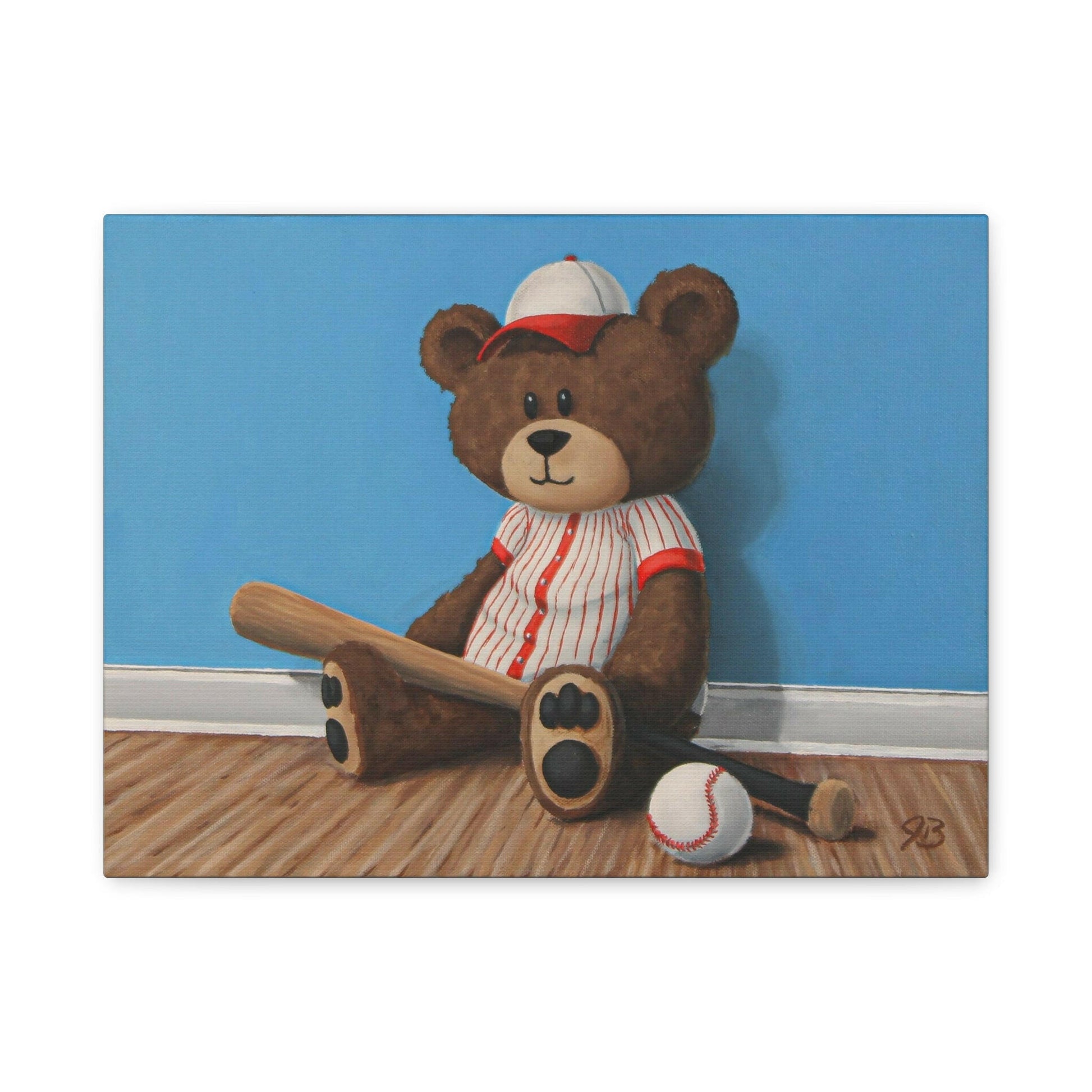 Teddy bear holding baseball bat