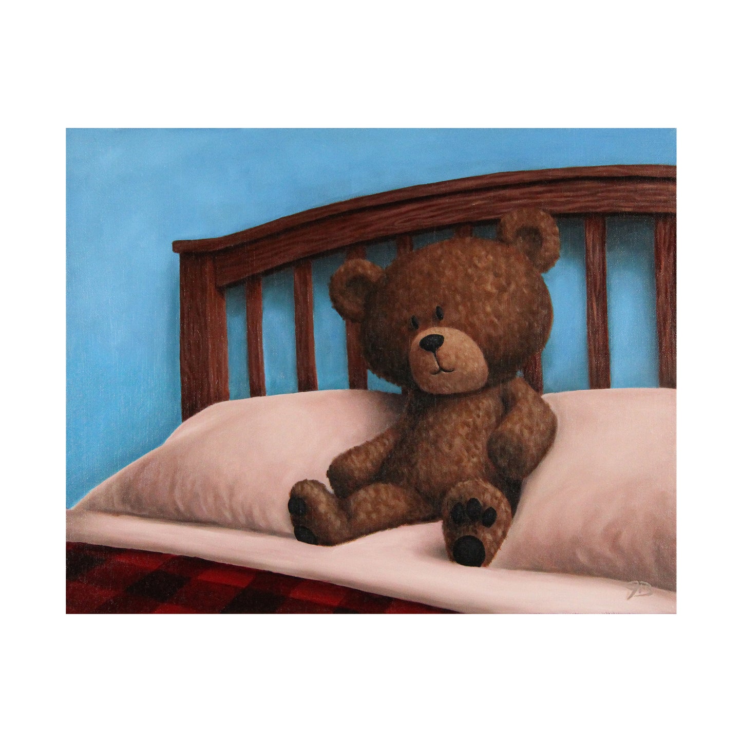 Teddy Bear on a Bed - Original Painting