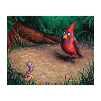 Cardinal and a Worm - Canvas Print