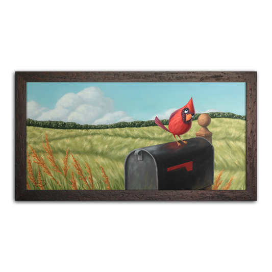 Cardinal on a Mailbox - Original Painting