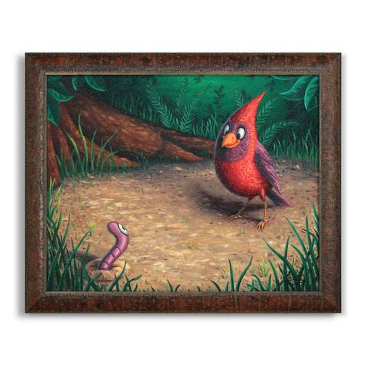 Cardinal and a Worm - Original Painting